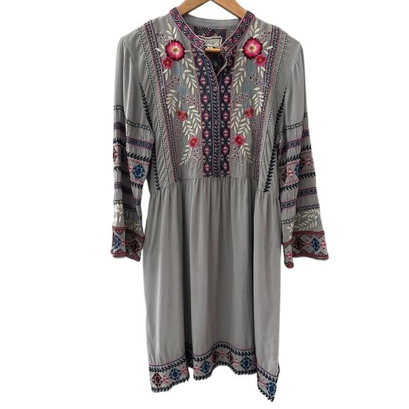 Johnny Was Ellie 100% Silk Boho Embroidered Wide Hem Dress Size XS - Picture 5 of 15